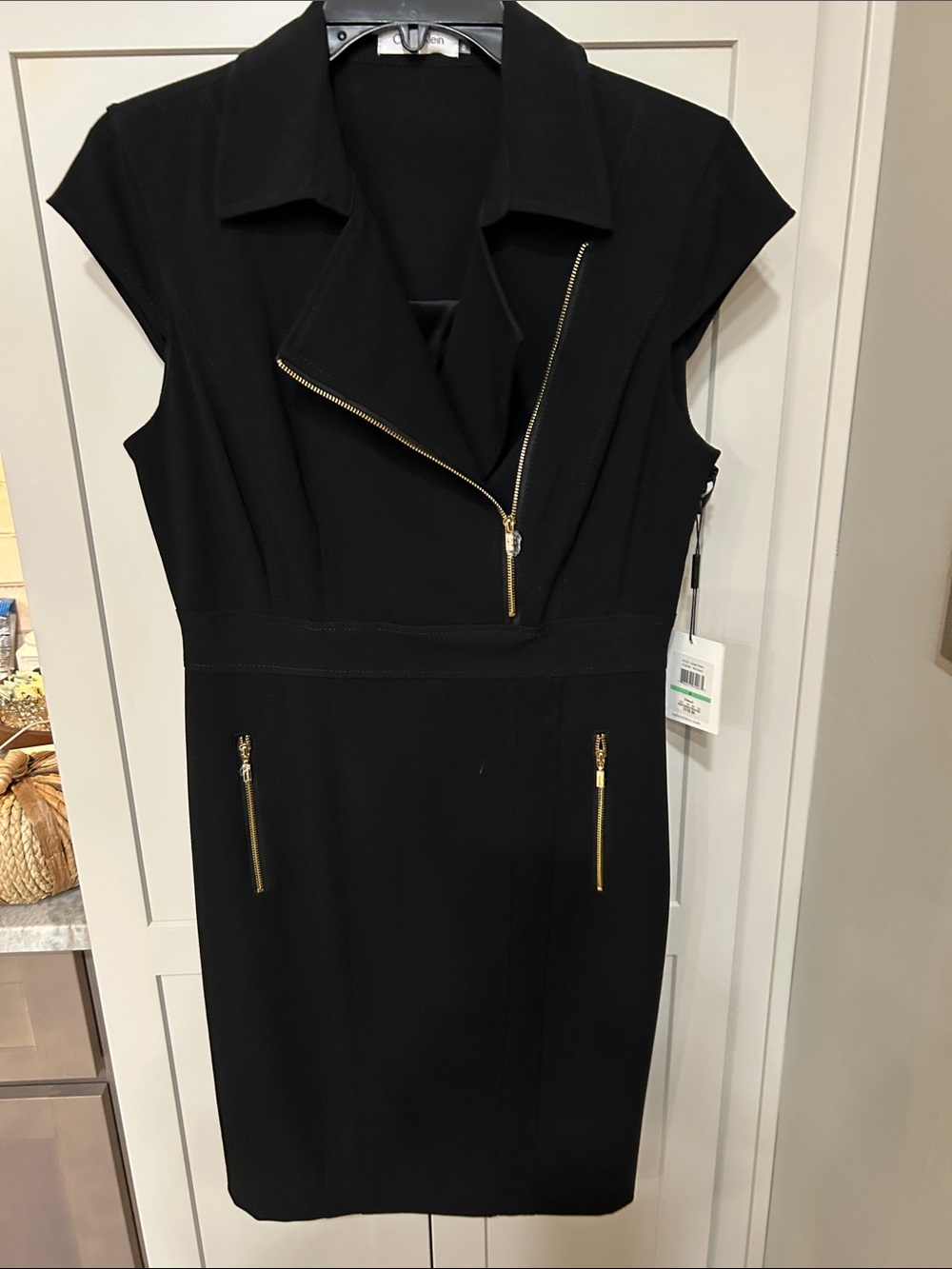 Calvin Klein Black Sheath Dress with Gold Zippers